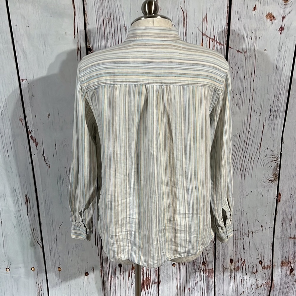 L.L.Bean Button Down 100% Linen Striped Shirt Siz… - image 5